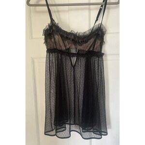 Y2K Victoria's Secret Babydoll Sexy Lingerie Lace Sheer Black 36B Nightie Flirty